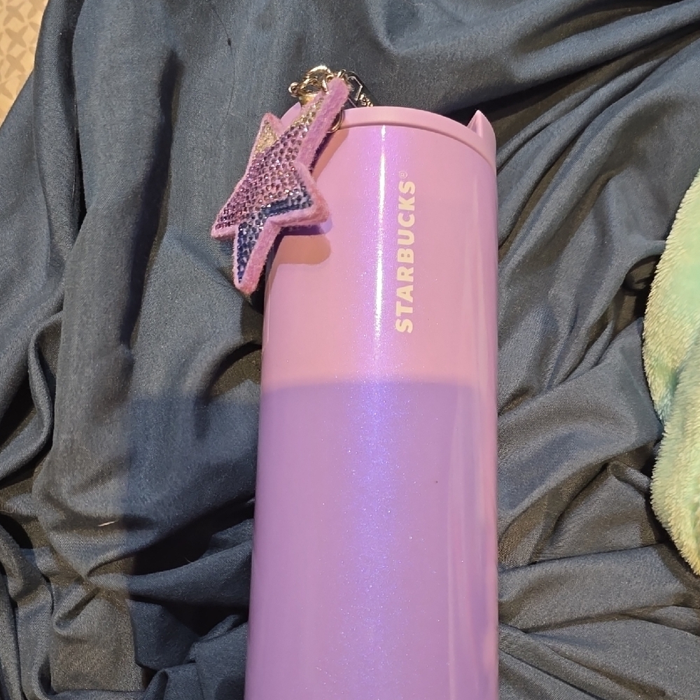 Starbucks Purple Tumbler with Glitter Star Charm